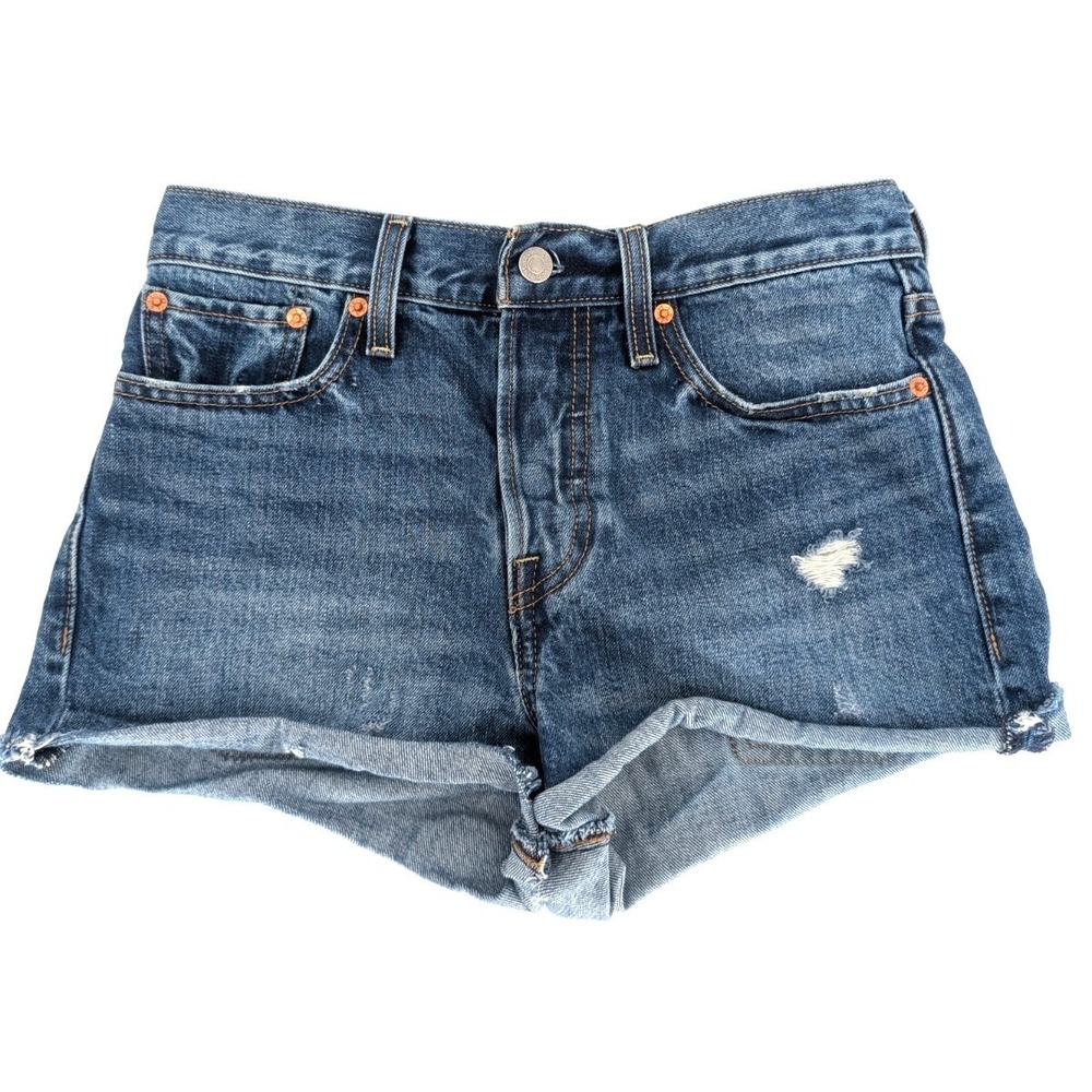 Levis Womens Button Fly High Rise Cuffed Distressed Jean Shorts 27‎ Indie Boho